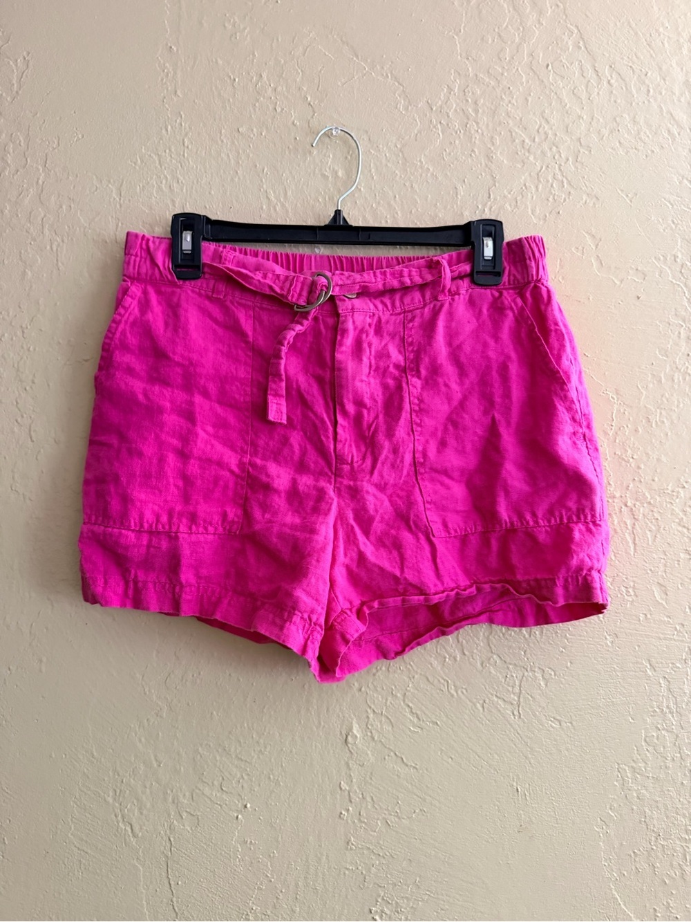 New York & Company Hot Pink High-Waist Belted Linen-Blend Shorts